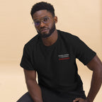 T-shirt unisex nera con dettaglio ricamato lato cuore Rumba Buena y tremendo Guaguancò, streetwear di lusso per ballerini, brand TLR Social.